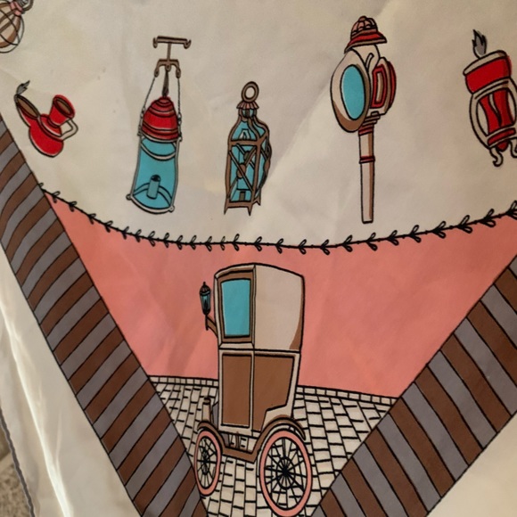 Vintage Coach Lantern Street Light Pure Silk Scarf Hand Screened Hand Rolled - Picture 5 of 9